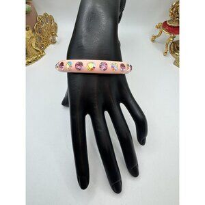Vintage Stunning Pink Lucite MOD Multicolor Rhinestone Bangle Bracelet